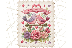 Vintage Valentine Postage Stamps, Cherubs, Hearts, Roses PNG Product Image 4