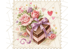 Vintage Valentine Postage Stamps, Cherubs, Hearts, Roses PNG Product Image 5