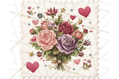 Vintage Valentine Postage Stamps, Cherubs, Hearts, Roses PNG Product Image 3