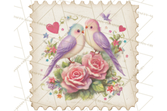Vintage Valentine Postage Stamps, Cherubs, Hearts, Roses PNG Product Image 4