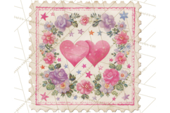 Vintage Valentine Postage Stamps, Cherubs, Hearts, Roses PNG Product Image 2