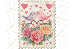 Vintage Valentine Postage Stamps, Cherubs, Hearts, Roses PNG Product Image 3