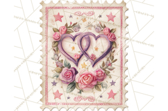 Vintage Valentine Postage Stamps, Cherubs, Hearts, Roses PNG Product Image 4