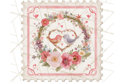 Vintage Valentine Postage Stamps, Cherubs, Hearts, Roses PNG Product Image 5