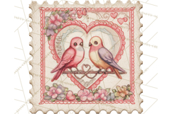 Vintage Valentine Postage Stamps, Cherubs, Hearts, Roses PNG Product Image 2