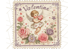 Vintage Valentine Postage Stamps, Cherubs, Hearts, Roses PNG Product Image 3