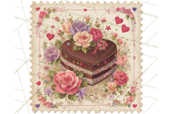 Vintage Valentine Postage Stamps, Cherubs, Hearts, Roses PNG Product Image 4
