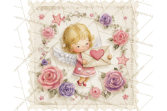 Vintage Valentine Postage Stamps, Cherubs, Hearts, Roses PNG Product Image 5