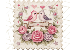 Vintage Valentine Postage Stamps, Cherubs, Hearts, Roses PNG Product Image 2