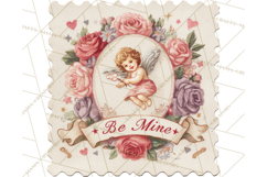 Vintage Valentine Postage Stamps, Cherubs, Hearts, Roses PNG Product Image 3