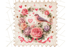Vintage Valentine Postage Stamps, Cherubs, Hearts, Roses PNG Product Image 5