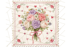 Vintage Valentine Postage Stamps, Cherubs, Hearts, Roses PNG Product Image 3