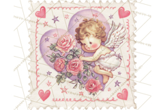Vintage Valentine Postage Stamps, Cherubs, Hearts, Roses PNG Product Image 3