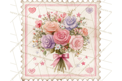 Vintage Valentine Postage Stamps, Cherubs, Hearts, Roses PNG Product Image 2