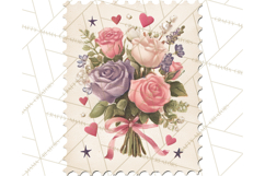 Vintage Valentine Postage Stamps, Cherubs, Hearts, Roses PNG Product Image 3