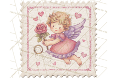 Vintage Valentine Postage Stamps, Cherubs, Hearts, Roses PNG Product Image 5