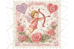 Vintage Valentine Postage Stamps, Cherubs, Hearts, Roses PNG Product Image 3