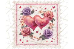 Vintage Valentine Postage Stamps, Cherubs, Hearts, Roses PNG Product Image 5