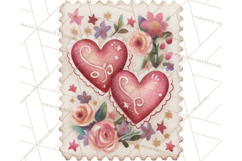 Vintage Valentine Postage Stamps, Cherubs, Hearts, Roses PNG Product Image 2
