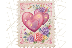 Vintage Valentine Postage Stamps, Cherubs, Hearts, Roses PNG Product Image 4
