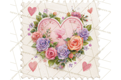 Vintage Valentine Postage Stamps, Cherubs, Hearts, Roses PNG Product Image 5