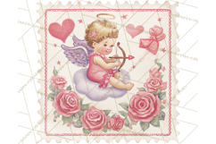 Vintage Valentine Postage Stamps, Cherubs, Hearts, Roses PNG Product Image 2