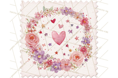 Vintage Valentine Postage Stamps, Cherubs, Hearts, Roses PNG Product Image 3