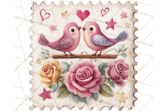 Vintage Valentine Postage Stamps, Cherubs, Hearts, Roses PNG Product Image 4