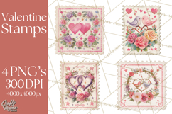 Vintage Valentine Postage Stamps, Cherubs, Hearts, Roses PNG Product Image 1