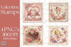 Vintage Valentine Postage Stamps, Cherubs, Hearts, Roses PNG Product Image 1