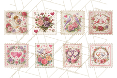 Vintage Valentine Postage Stamps, Cherubs, Hearts, Roses PNG Product Image 4