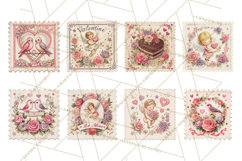 Vintage Valentine Postage Stamps, Cherubs, Hearts, Roses PNG Product Image 7