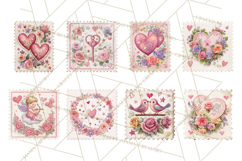 Vintage Valentine Postage Stamps, Cherubs, Hearts, Roses PNG Product Image 5