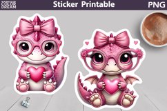Pink Dino Bubble Sticker | Cute Dinosaur Valentine Sticker Product Image 1