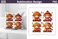 Highland Cow Valentine Sublimation | Valentines Day Pillow Product Image 1
