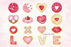 Watercolor Valentine Sweets Clipart, Love Cookie Cupcake PNG Product Image 2