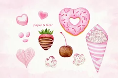 Watercolor Valentine Sweets Clipart, Love Cookie Cupcake PNG Product Image 3