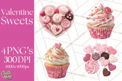 Valentine Sweet Treats Clipart PNG Cupcakes Cookie Chocolate Product Image 1