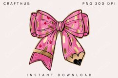 Valentine Teacher Coquette Bow Pencil Png, Teacher Valentine Product Image 2