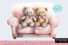Valentine Teddy Bear, Watercolor Romantic Clipart PNG File