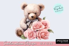 Valentine Teddy Bear Watercolor Sublimation PNG Clipart