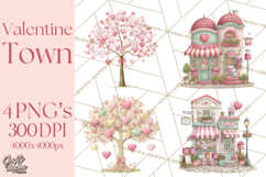 Valentine Town Clipart With Pastel Buildings and Houses Product Image 1