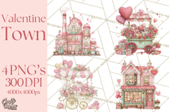 Valentine Town Clipart With Pastel Buildings and Houses Product Image 1