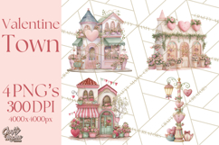 Valentine Town Clipart With Pastel Buildings and Houses Product Image 1