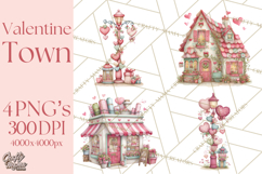 Valentine Town Clipart With Pastel Buildings and Houses Product Image 1