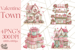 Valentine Town Clipart With Pastel Buildings and Houses Product Image 1