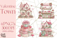 Valentine Town Clipart With Pastel Buildings and Houses Product Image 1