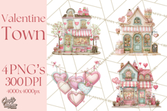 Valentine Town Clipart With Pastel Buildings and Houses Product Image 1