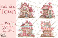 Valentine Town Clipart With Pastel Buildings and Houses Product Image 1