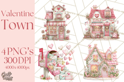 Valentine Town Clipart With Pastel Buildings and Houses Product Image 1